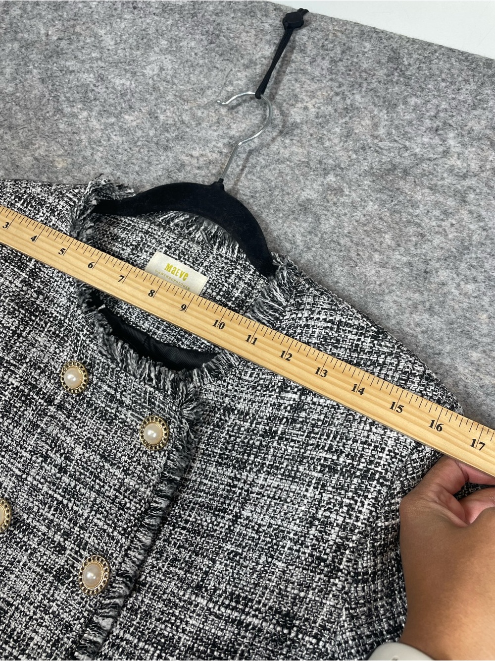 Maeve Anthropologie Womens Black White Tweed Double Breasted Jacket 12P Career - Picture 7 of 15